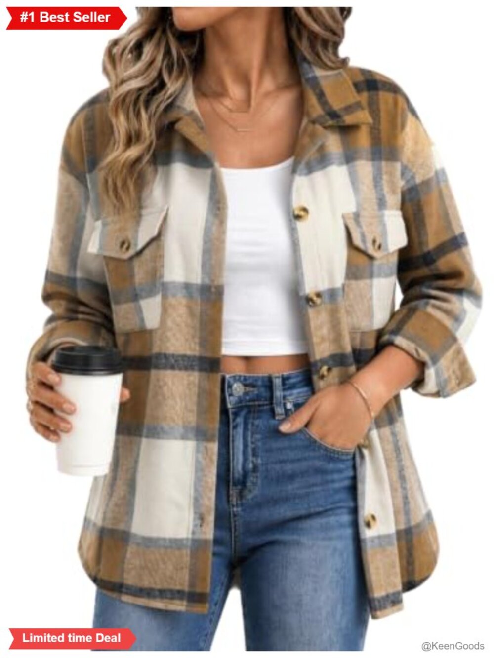 Women's Plaid Flannel Shacket Long Sleeve Button Down Jacket